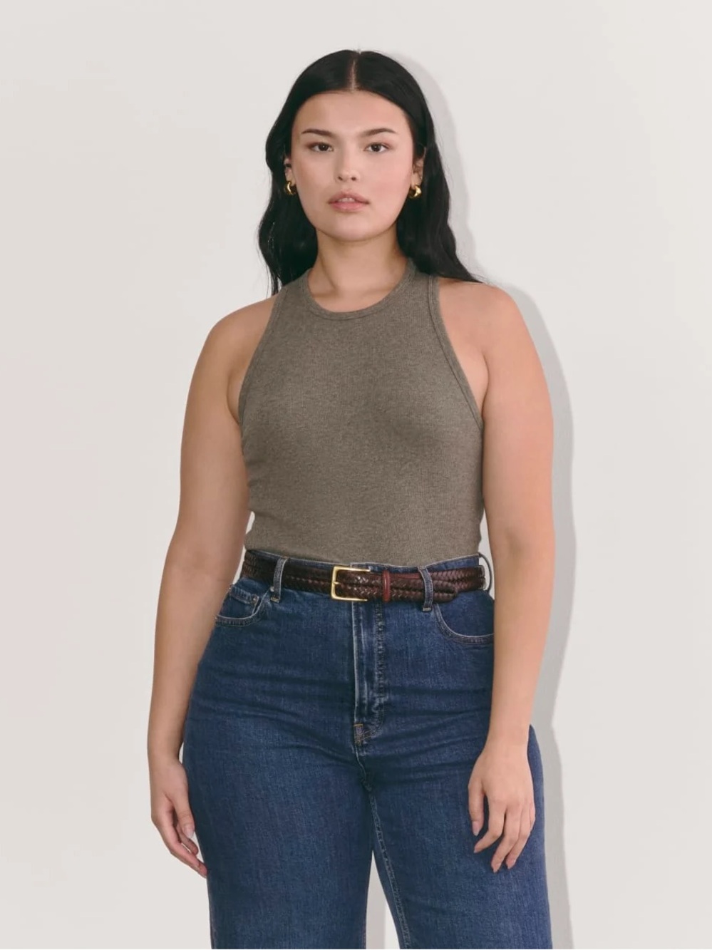 Everlane The Luxe Rib Racerback Tank Heathered Fatigue Size M NWOT Supima Cotton